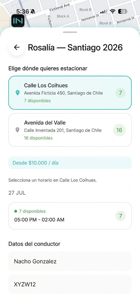 Pantalla Park In: elegir dónde estacionar